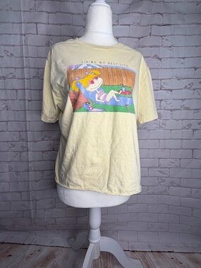 Nickelodeon Rugrats Angelica Cropped Graphic Tee “Living My Best Life” Yellow Lg